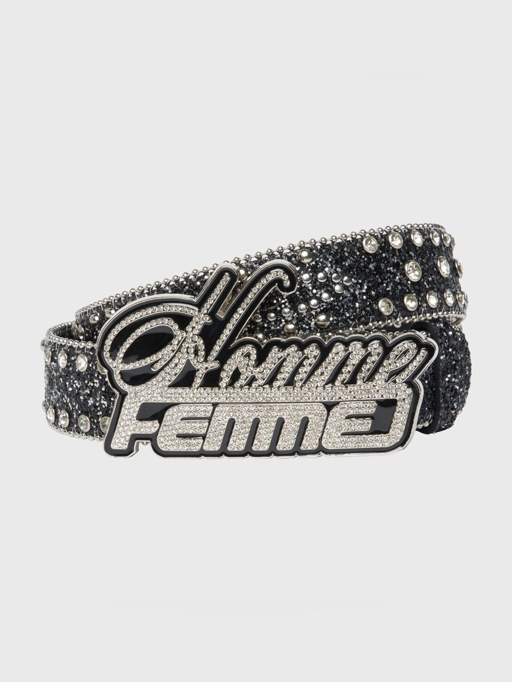 Homme + Femme Crystal-Logo Black Glitter Belt